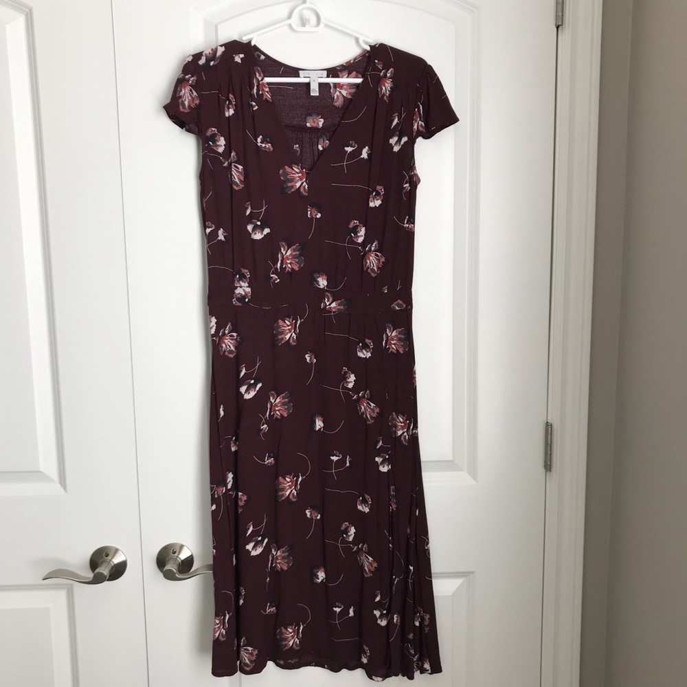 Midi maroon Leith dress with side slit detail